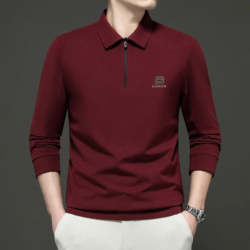 High Quality Polo Shirtspring and Autumn Long Sleeved Men's T-shirt Printed Pattern New Business Casual Solid Color Loos T-shirt
