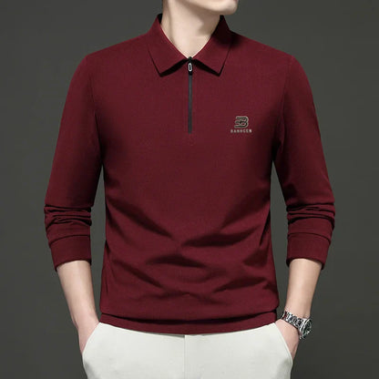 High Quality Polo Shirtspring and Autumn Long Sleeved Men's T-shirt Printed Pattern New Business Casual Solid Color Loos T-shirt