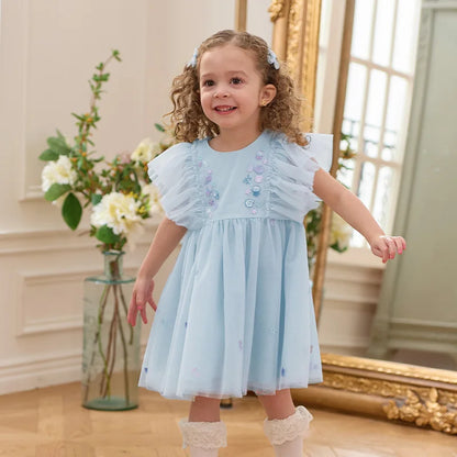 Girls Baby Princess Dress Summer Sweet Shell Embroidery Kids Mesh Elegant Dress Party Outdoor Seaside DB2251295
