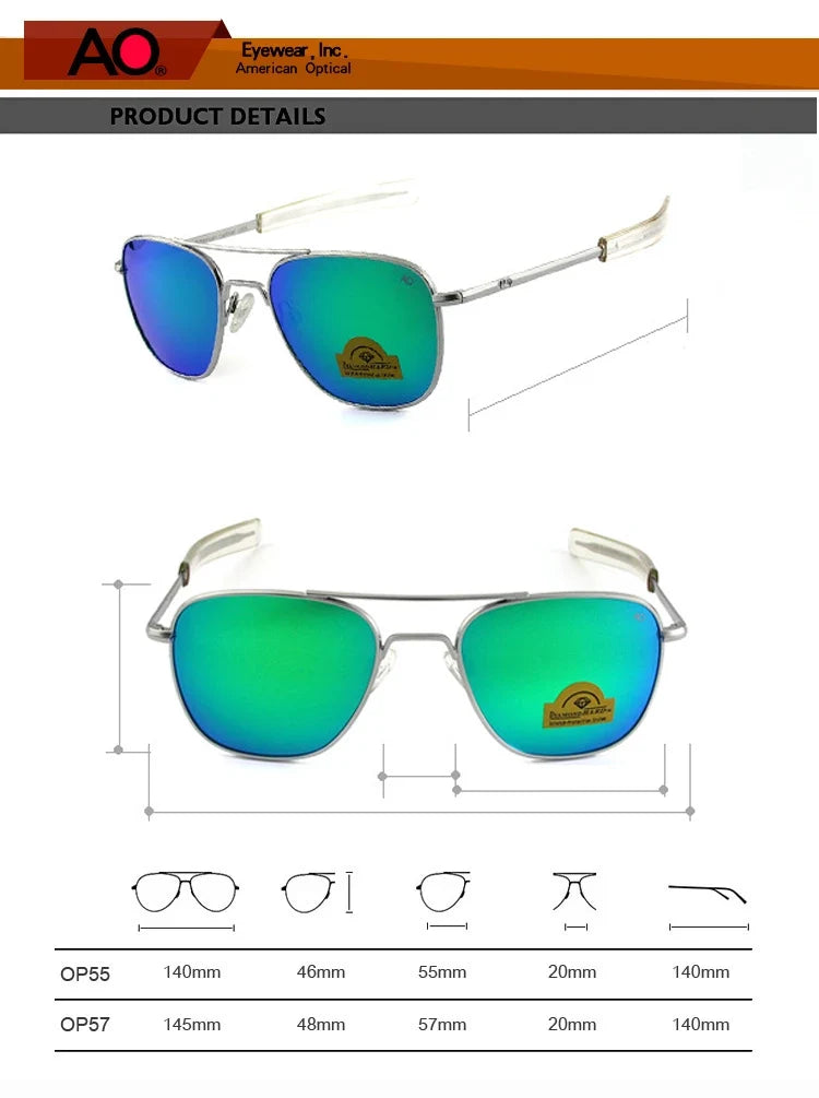 AO Pilot Sunglasses Men Top Quality Brand Designer AGX Tempered Glass Lens Sun Glasses Male