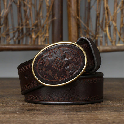 3.8CM Men High Quality Genuine Leather Belt Luxury Smooth Buckle Belts Pure Cowskin Laser Engraving Strap Male Jeans for Man