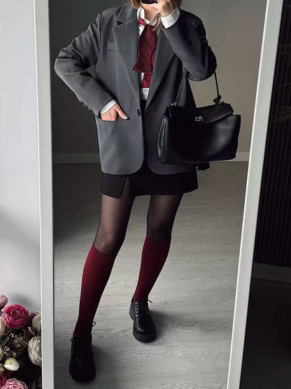 Women Blazers Grey Autumn Outerwears Office Jackets Ladies Coat Long Sleeve Pockets Black Blazers For Women Casual Long Jackets