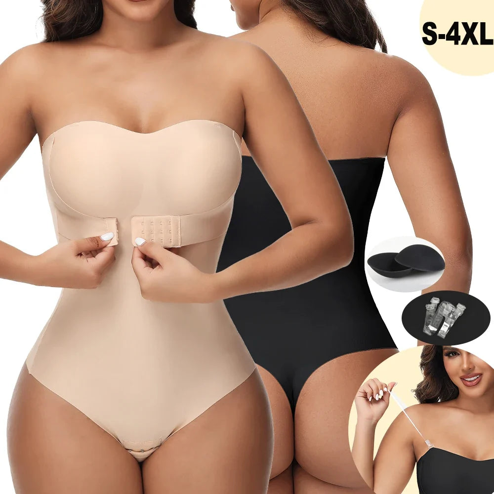 Strapless Thong Bodysuits 4XL Women Belly Control Full Body Shaper Push Up Breast Underwear Plus Size Women's Clothing