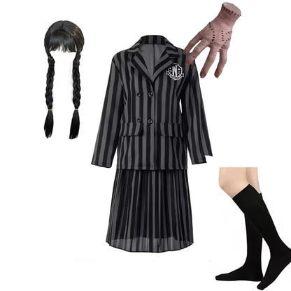 Girls Costumes Kids Black Striped Uniform Suit Birthday Party Halloween Cosplay Dresses For Kids