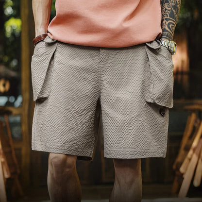 Men's Lightweight Seersucker Five Inch Shorts American Retro Mountain Style Techwear Thin Casual Summer Men Bottoms