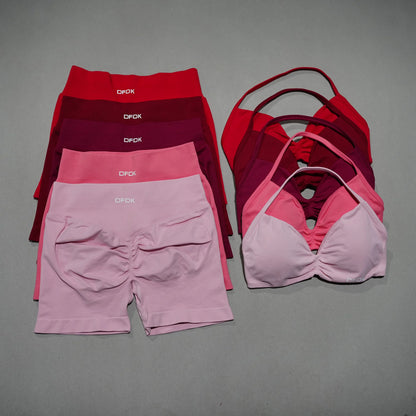 Women 2PCS Fitness Sports Set Lace Up Yoga Bra High Waist Short Leggings Seamless Cycling Running Workout Activewear