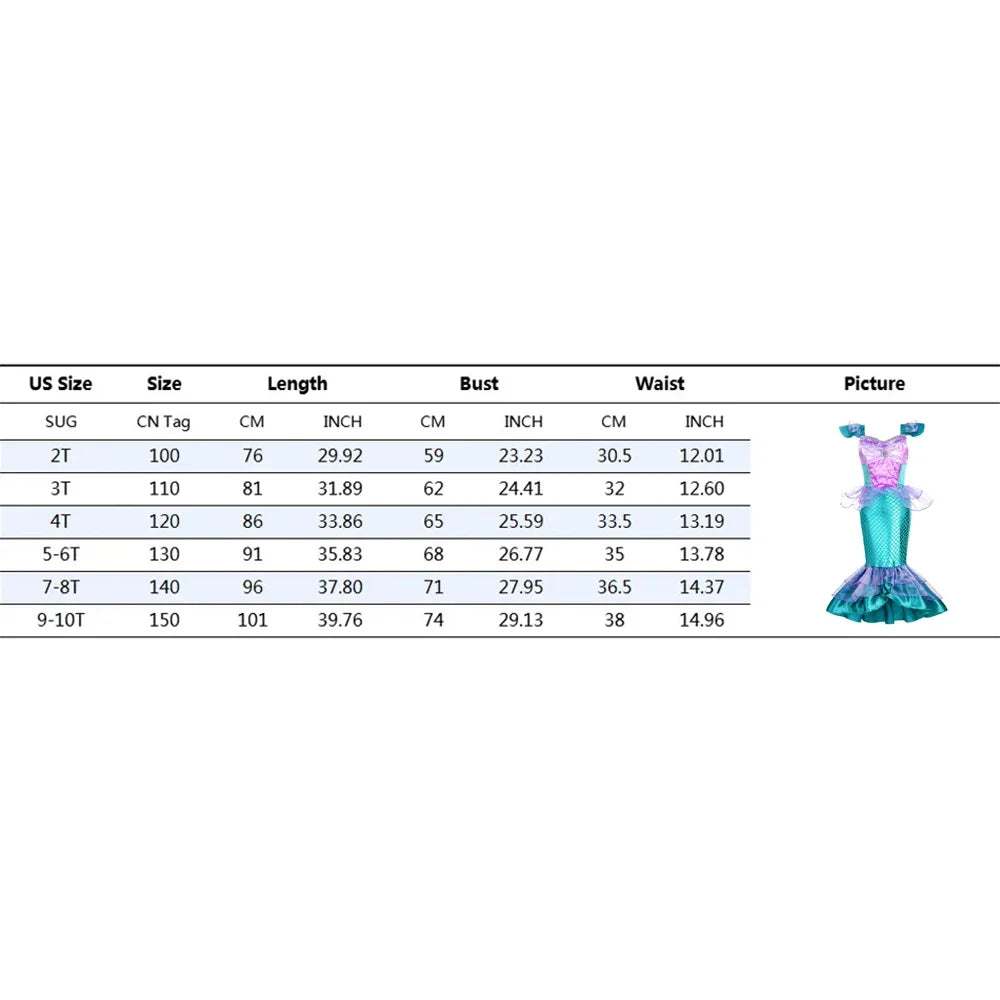 Mermaid Costume for Girls Fancy Party Carnival Birthday Dress Cosplay Halloween Princess Dress