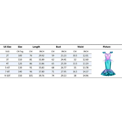 Mermaid Costume for Girls Fancy Party Carnival Birthday Dress Cosplay Halloween Princess Dress