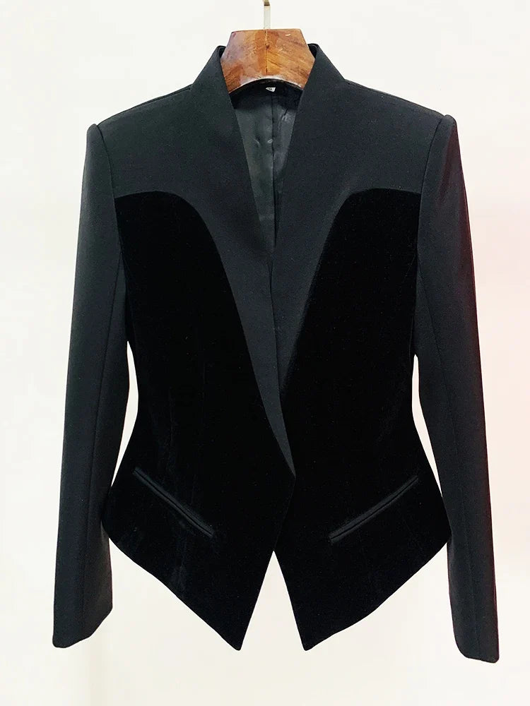 HIGH STREET Newest 2026 Designer Jacket Women's Slim Fitting Patchwork Velvet Blazer