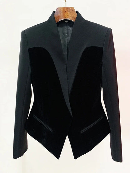 HIGH STREET Newest 2026 Designer Jacket Women's Slim Fitting Patchwork Velvet Blazer