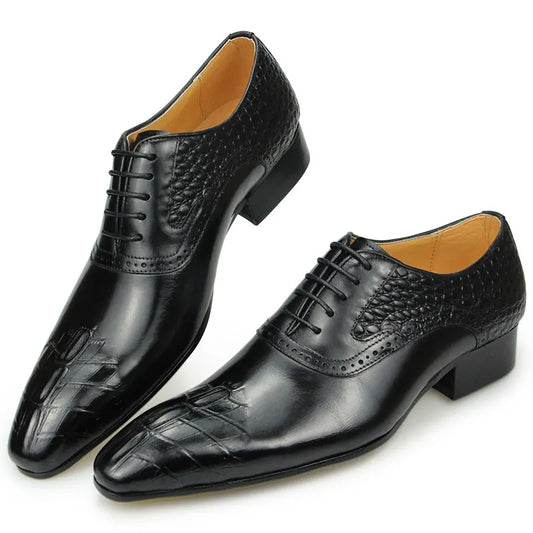 Italy Men's Shoes Prince Classic Modern Formal Oxford Wingtip Lace Up Dress Shoes Handmade Black Genuine Leather Shoes