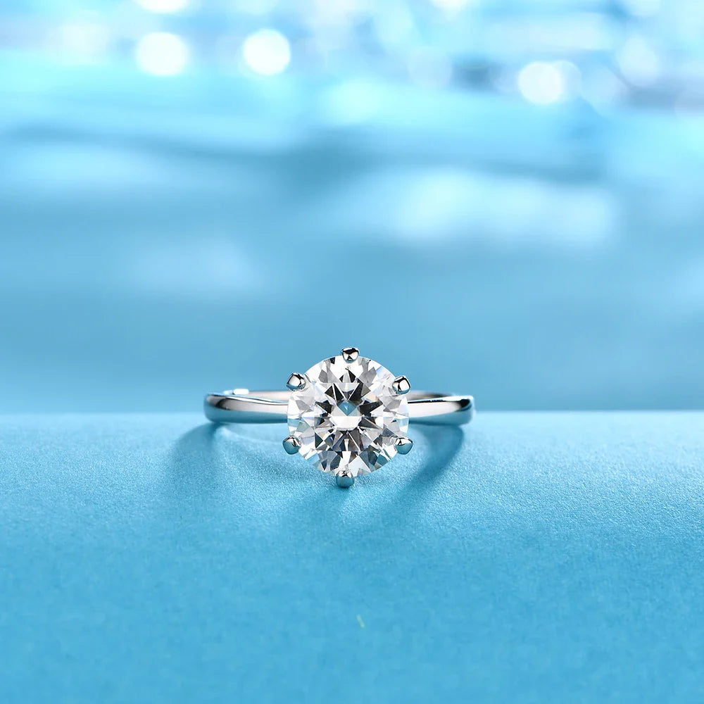 ATTAGEMS Bague Moissanite 1 carat 2 carats 3 carats Rond Brillant Test Diamant Passé Argent Sterling 925 Bagues Solitaires Diamant pour Femmes