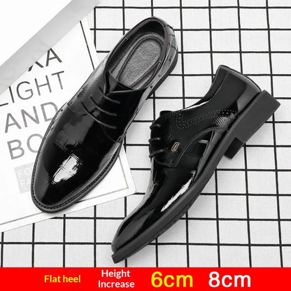 Mens Elevator Shoes 6/8CM Height Increase Invisible Hidden Formal Oxford Derby Leather Dress Shoes for Wedding Business Lace Up