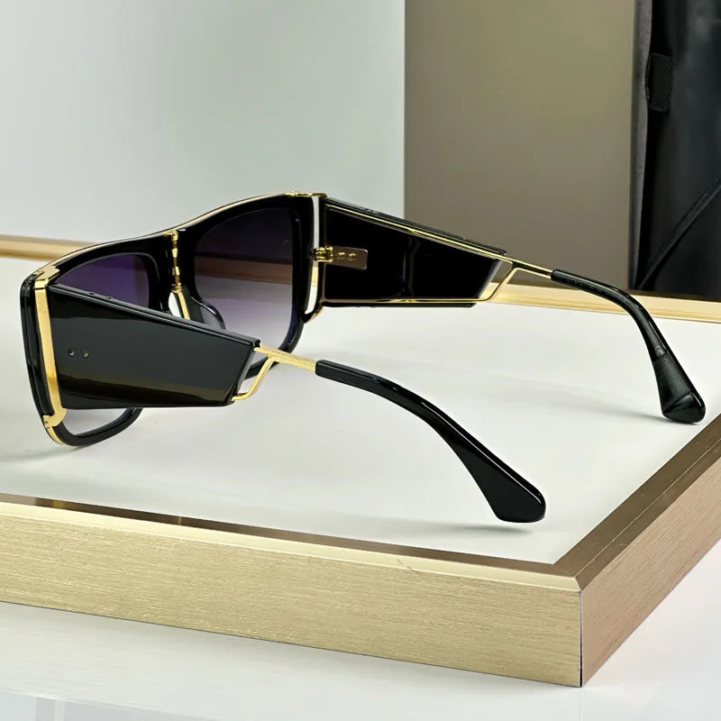 Luxury Big Squre Sunglasses with Side Shields for Men Women Acetate Top Quality Vintage Street Fashion UV400 Alloy with Case