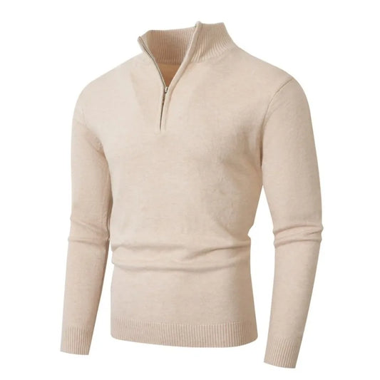 Autumn Mens Zip Pullover Sweater Lightweight Mock Neck Woolen Polo Sweaters Knit Casual Solid Color Cardigan Winter Warm Tops