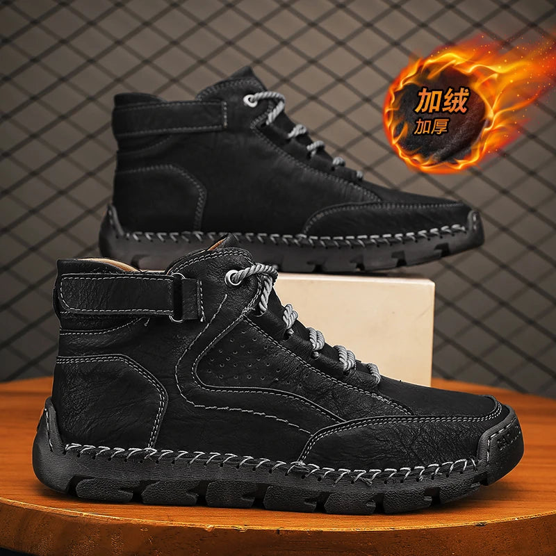 Men's Hand-stitched Boots Plus-size Casual Shoes Comfortable Soft Ankle Boots Outdoor Non-slip Wear Boots