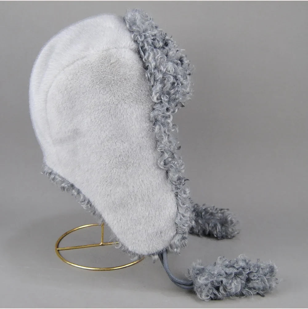 Real Fur Wool Hat Unisex New Winter Warm Bomber Russian Ushanka Hats With Ear Flaps Cow Leather Thick Snow Earflaps Baseball Cap