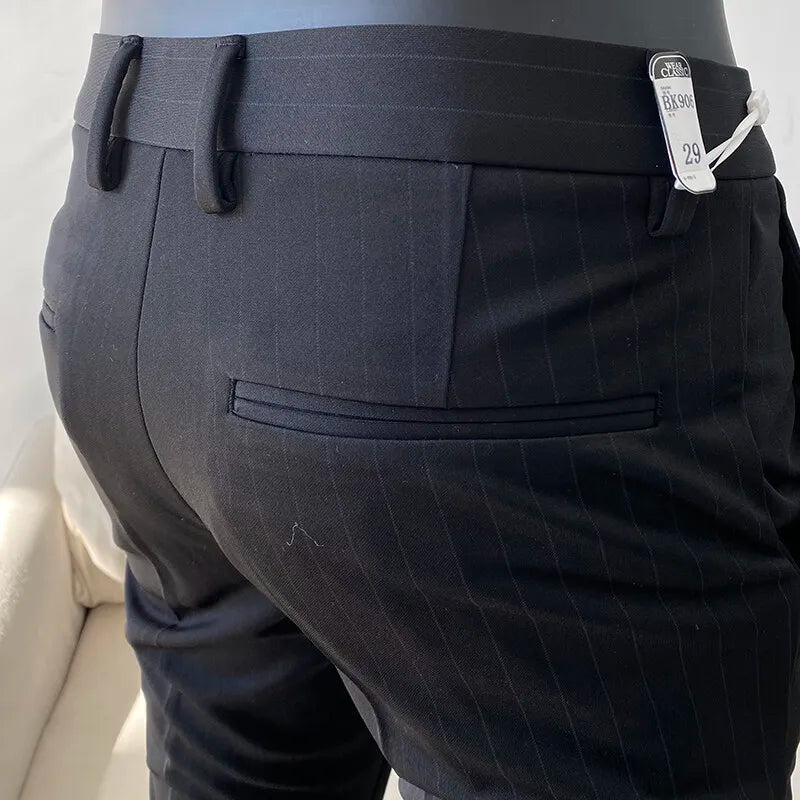 High Quality Striped Suit Pants 2025 Men Elegant Slim Fit Tight Trousers Men Office Party Business Casual Slim Fit Dress Pants