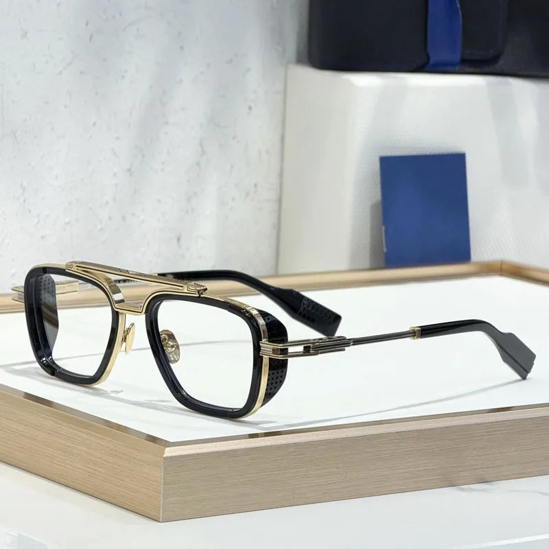 Gradient Square Classical Alloy Sunglasses for Men Women Acetate Luxury Brand Designer UV400 High Quality Eyeglasses with Case