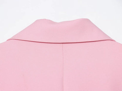 Women Notched Lapel Blazer with Floral Rose Belt Waist Tie Slim Long Sleeve Suit Jacket