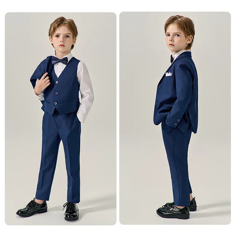 Prince Kids Purple Jakcet Vest Pants Bowtie Piano Party Dress Boys Wedding Ceremony Photograph Suit Children Performance Costume