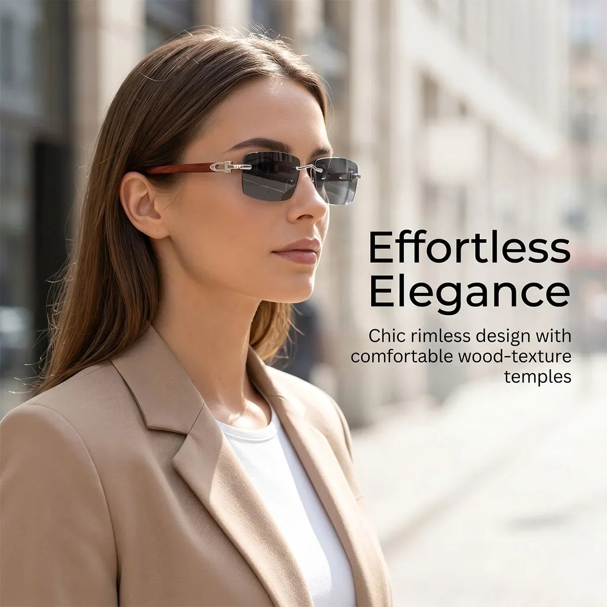 Photochromic Sunglasses Women Change Colour Rimless Sunglass Men Square Fashion Glasses UV400 Protection Wooden Shades Gafas