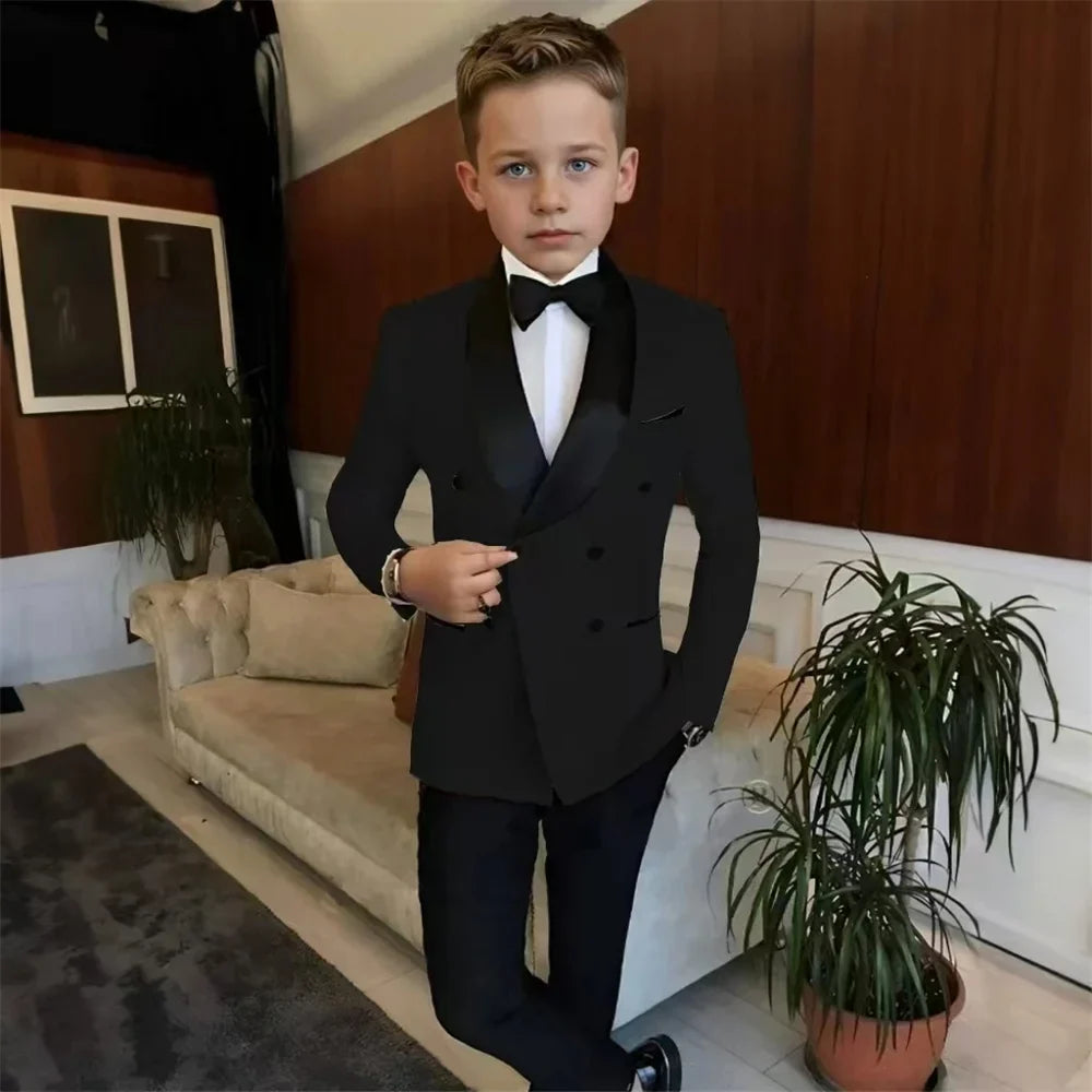 Double Breasted Kids Tuxedo 2 Pieces Holiday Outfit,High Quality Shawl Lapel Boys Suits Weddin Wear,Plus Size Suit Set