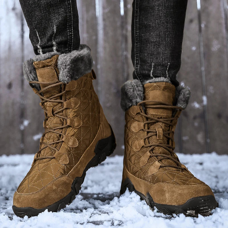 New Winter Men Snow Boots Fur Plush Warm Men Ankle Boots Plus Size Waterproof Men Boots Outdoor Non-Slip Hiking Boots Work Shoes