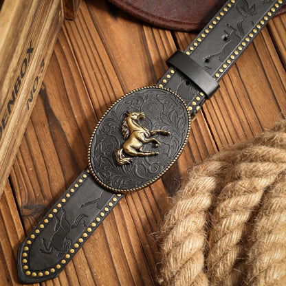 A casual, individual and retro belt, a Western-style clothing accessory, metal buckle, PU belt, suitable for both men and women