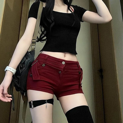 Red Jorts Female Short Jeans Pants Coquette Women's Denim Shorts Sexy Elegant Stretchy Streetwear New In XL Offer Original Hot