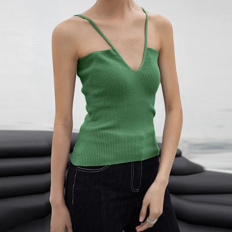 Summer Sexy Slim-Fit Women's Top New Arrival Summer Sleeveless Tank Tops Reversible V-Neck Knit Strapless Camisole Woman Clothes