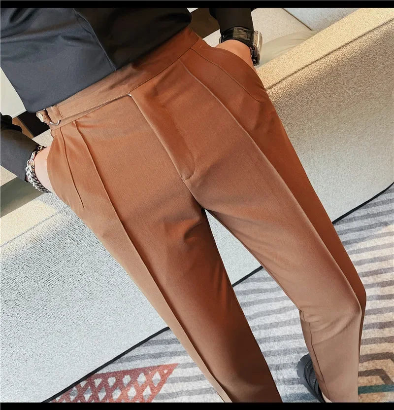 British Style Men's High Waist Casual Pants New Solid Color Naples Men Suit Pants Slim Fit Casual Business Formal Mens Trousers