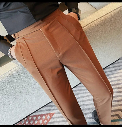 British Style Men's High Waist Casual Pants New Solid Color Naples Men Suit Pants Slim Fit Casual Business Formal Mens Trousers