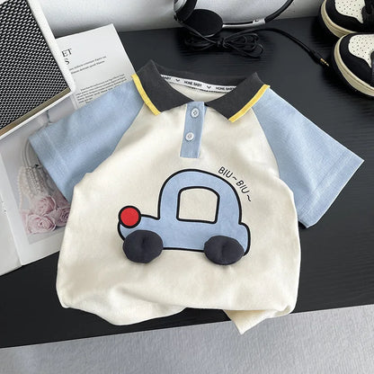 New Baby Boys Clothes Suits Summer Children 3D Cartoon Car Polo Shirt+ Denim Shorts 2Pcs/Set Infant Fashion Toddler Tracksuits