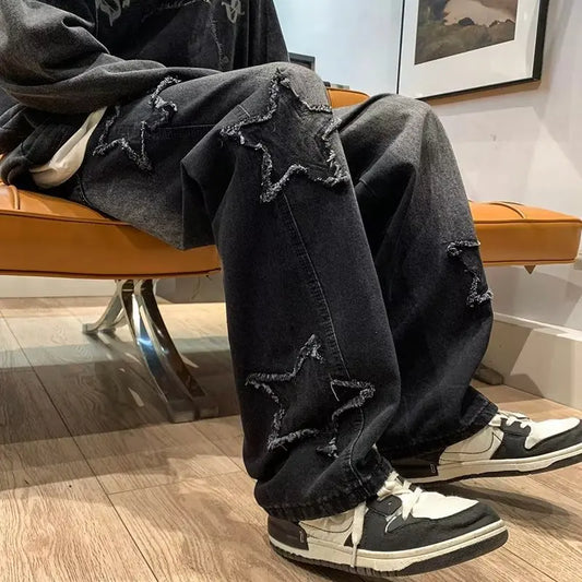 Asian Size American Hiphop Star Jeans Men Pants Men's High Street Trendy Brand Loose Straight Leg Wide Leg Pants Jeans Men Pants