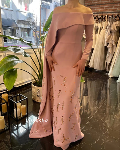 Customized Jiayigong s Draped Beading Evening Sheath Off-the-shoulder Bespoke Occasion Gown Long Dresses
