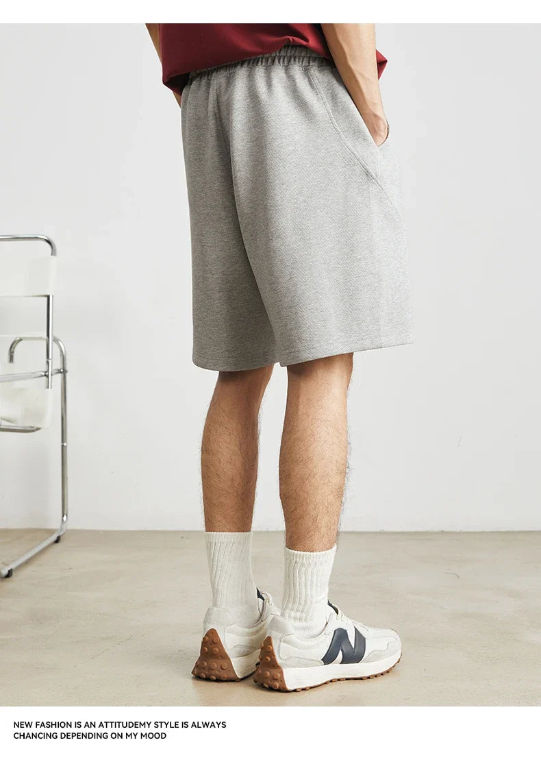 Men's Summer New American Casual Shorts Straight Loose Five-point Pants Solid Color Drawstring Pocket Micro-elastic Sports Pants