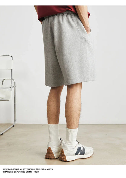 Men's Summer New American Casual Shorts Straight Loose Five-point Pants Solid Color Drawstring Pocket Micro-elastic Sports Pants
