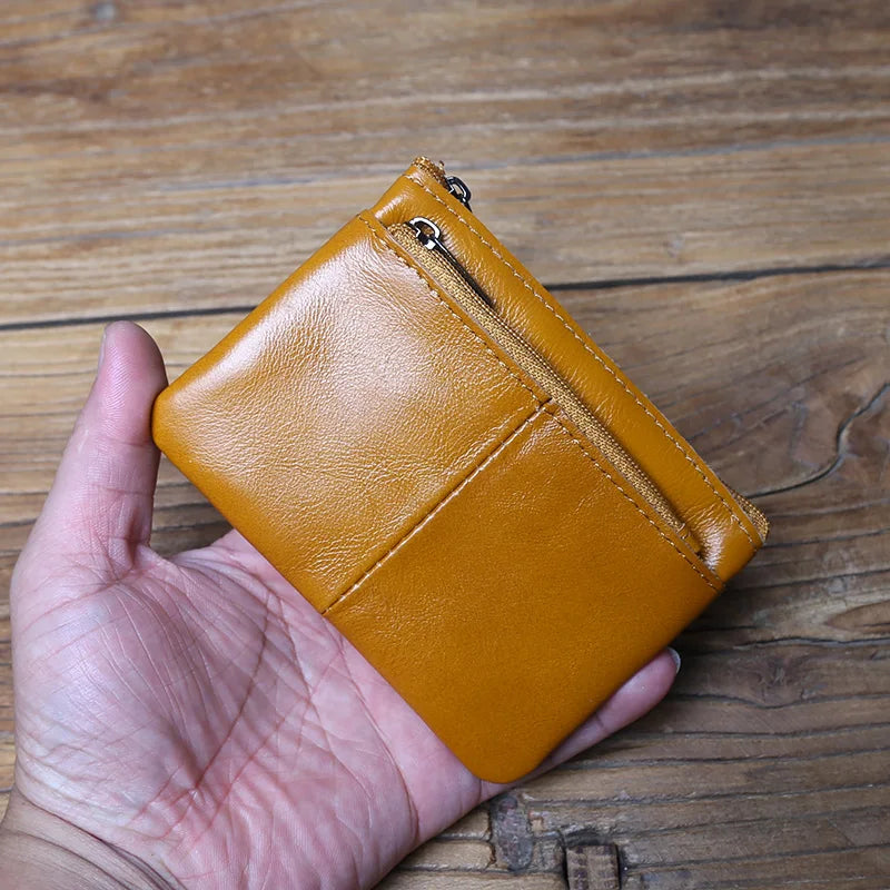 Vintage Genuine Leather Men's Zero Wallet Natural Cowhide Zipper Key Bag Women's Bank Card Bag Mini Coin Bag  Card Holder