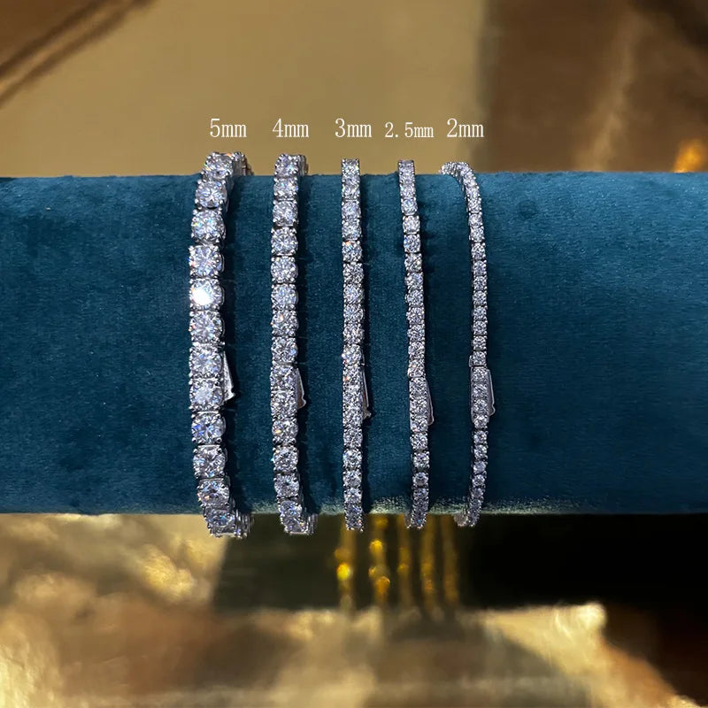 Hidden Spring Buckle Full Moissanite Tennis Bracelet D Color 2/2.5/3/4/5mm Lab Diamond Link Bracelets For Women Man Gift