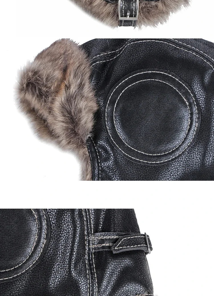 Winter Ushanka Hat Men Women's Pilot Aviator Trapper Hat Faux Fur Leather Snow Cap with Ear Flaps Pilot Winter Trapper Hat