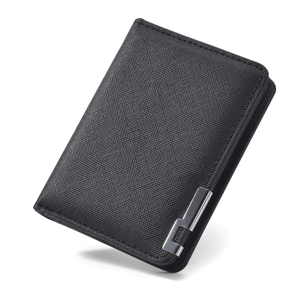 Small Slim Business-Style Wallet - Multiple Card Slots, Credit Card and Driver's License Holder, Geometric In Black Faux Leather