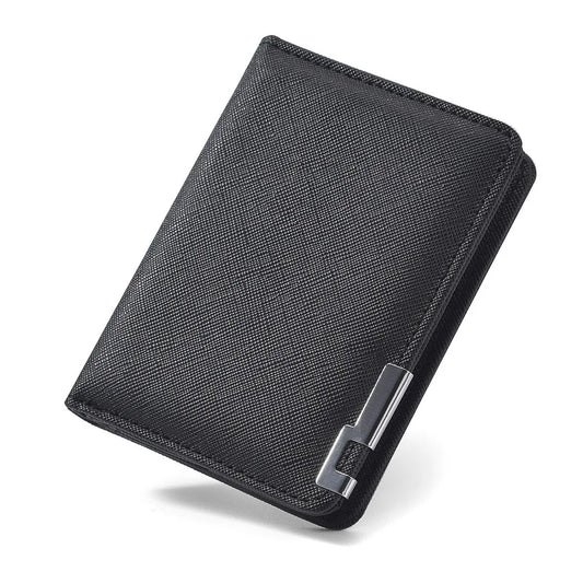 Petit portefeuille fin de style professionnel - Nombreux emplacements pour cartes, porte-cartes de crédit et permis de conduire, géométrique en similicuir noir