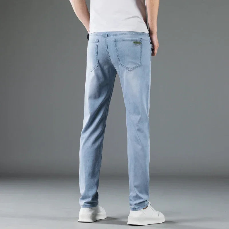 New Men's Thin Lyocell Jeans Soft Business Stretch Fashion Trousers Slim Brand Casual Elasticity Denim Pants Male Clothes