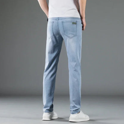 New Men's Thin Lyocell Jeans Soft Business Stretch Fashion Trousers Slim Brand Casual Elasticity Denim Pants Male Clothes