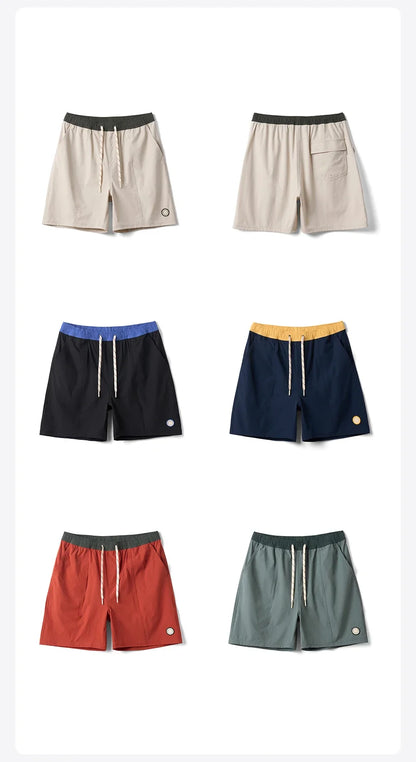 2025 Summer New 145gsm Elastic Fabric Beach Shorts Men Contrast Color Drawstring Athletic Shorts