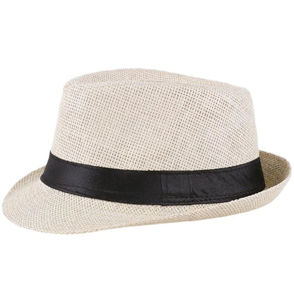 Jazz Hat British Style Linen Solid Color Hat for Men and Women Rolled Brim Couple Style Sun Hat Paper Straw Hat
