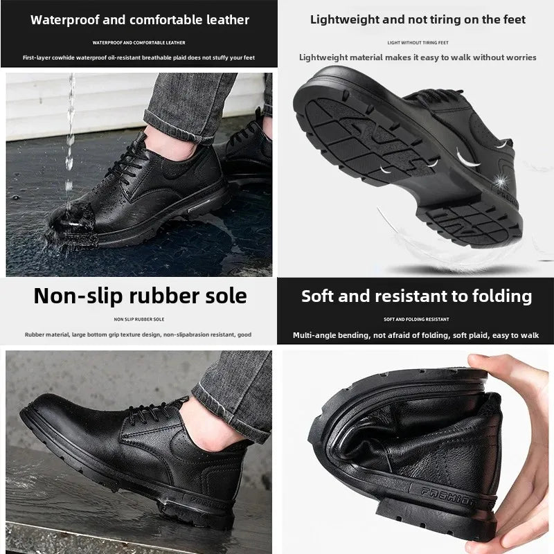 Fashion 2026 Genuine Leather Waterproof Men Safety Shoes Boots Work Sneakers Indestructible Steel Toe Nail Proof Male Footwear