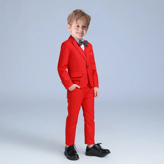 Hot Sale Red Kids Suit Set New Year Christmas Party Elegant Boys Suits For School Opening Ceremony Piano Performance