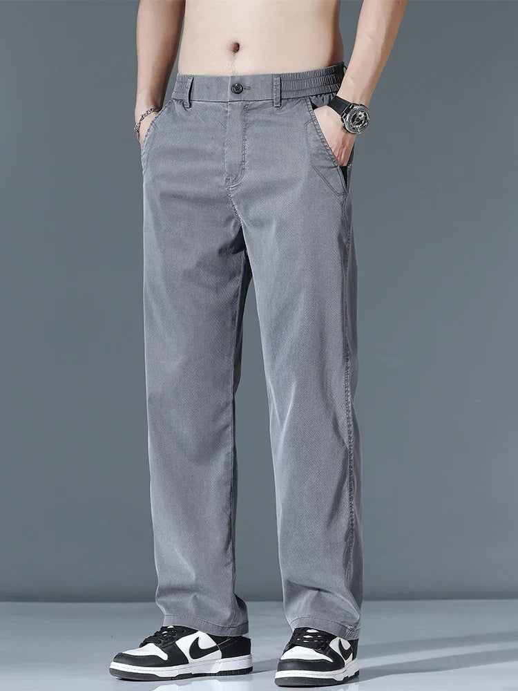 Ultra-thin Lyocell Fashion Loose Casual Pants Men Spring Summer Korean Straight Stretch Brand Trousers Male Clothing Wide Pants